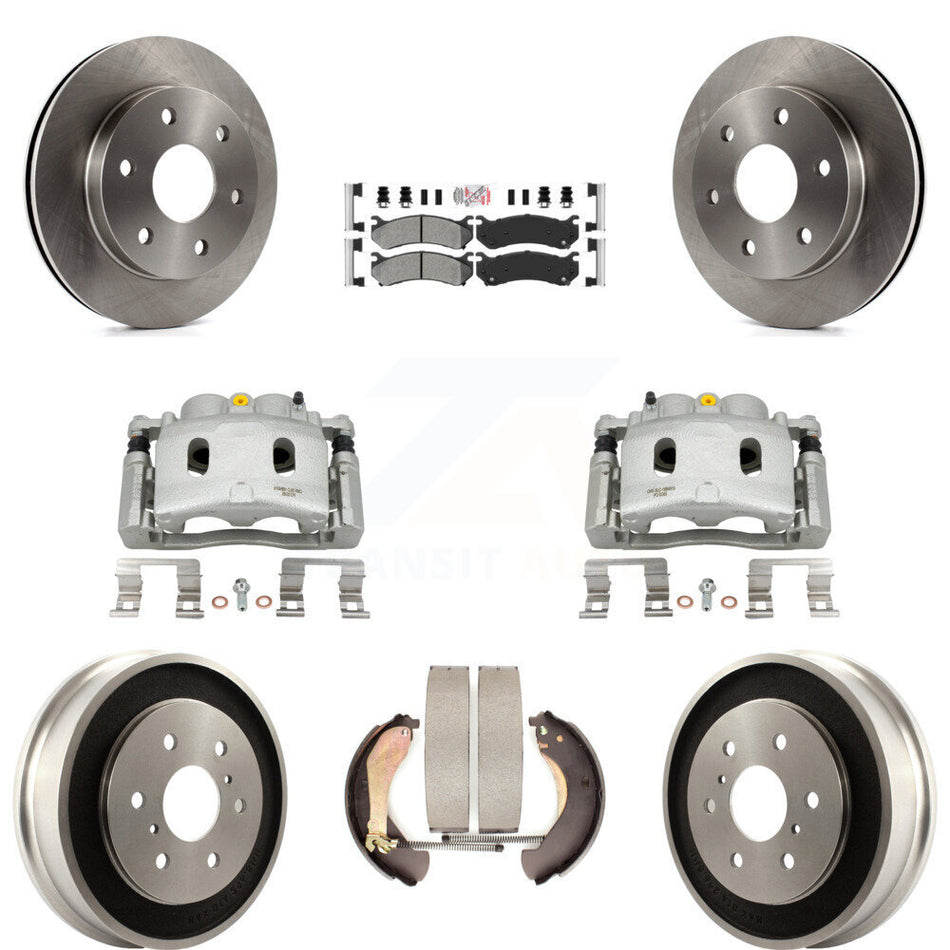 Front Rear Disc Brake Caliper Rotors Drums Semi-Metallic Pads Kit (8Pc) For KC8-101575N