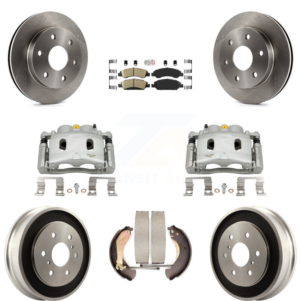 Front Rear Disc Brake Caliper Rotors Drums Ceramic Pads Kit (8Pc) For GMC Sierra 1500 KC8-101576N