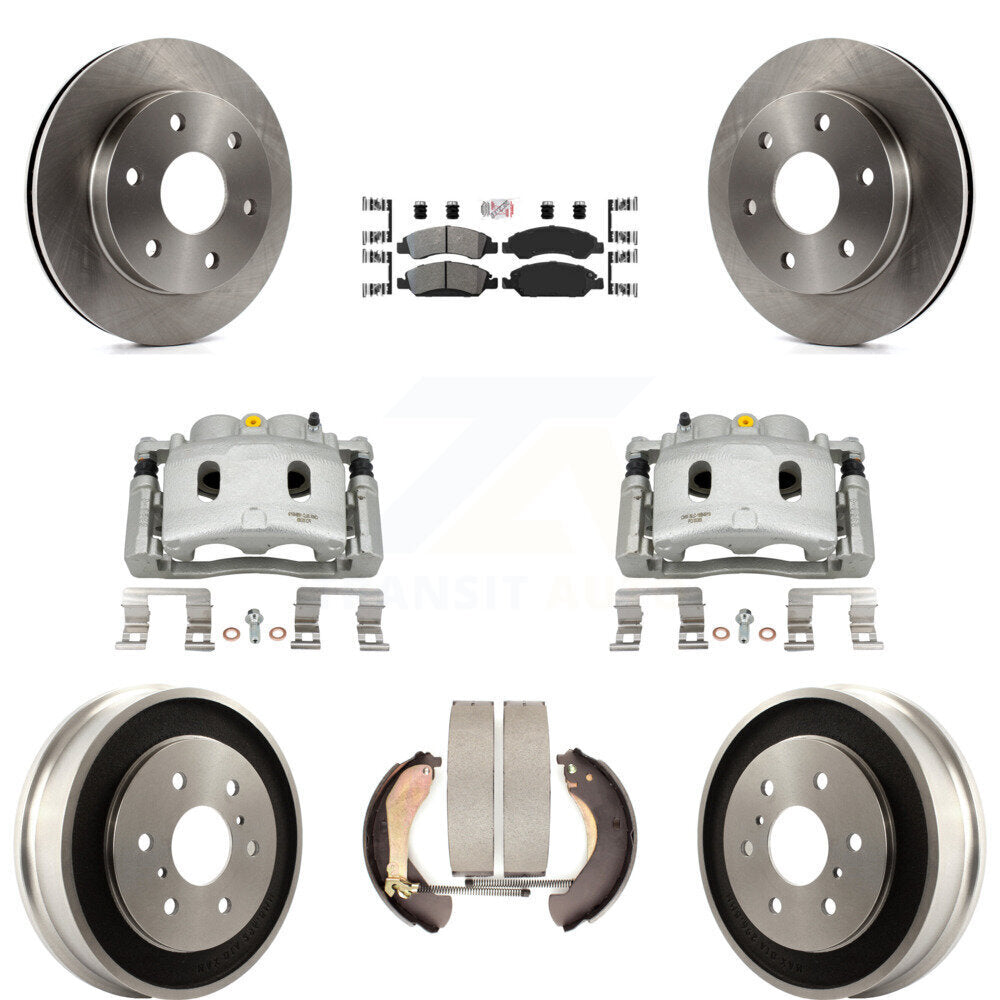Front Rear Disc Brake Caliper Rotor Drum Semi-Metallic Pad Kit (8Pc) For GMC Sierra 1500 KC8-101578N