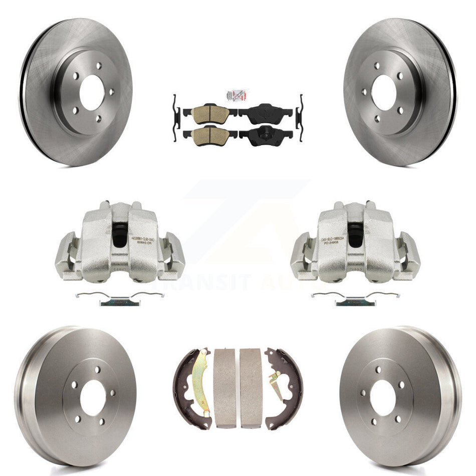 Front Rear Disc Brake Caliper Rotors Drums Ceramic Pads Kit (8Pc) For Ford Escape Mercury Mariner KC8-101581N