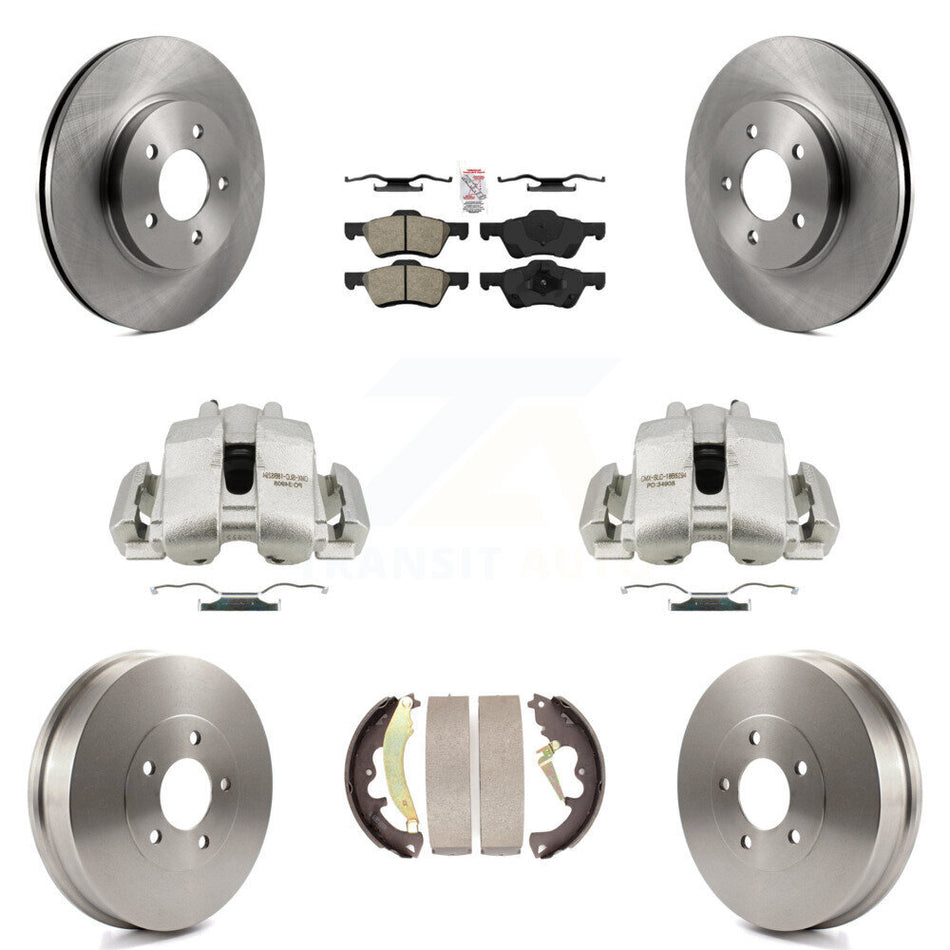 Front Rear Disc Brake Caliper Rotors Drums Semi-Metallic Pads Kit (8Pc) For Ford Escape Mercury Mariner Mazda Tribute KC8-101582N