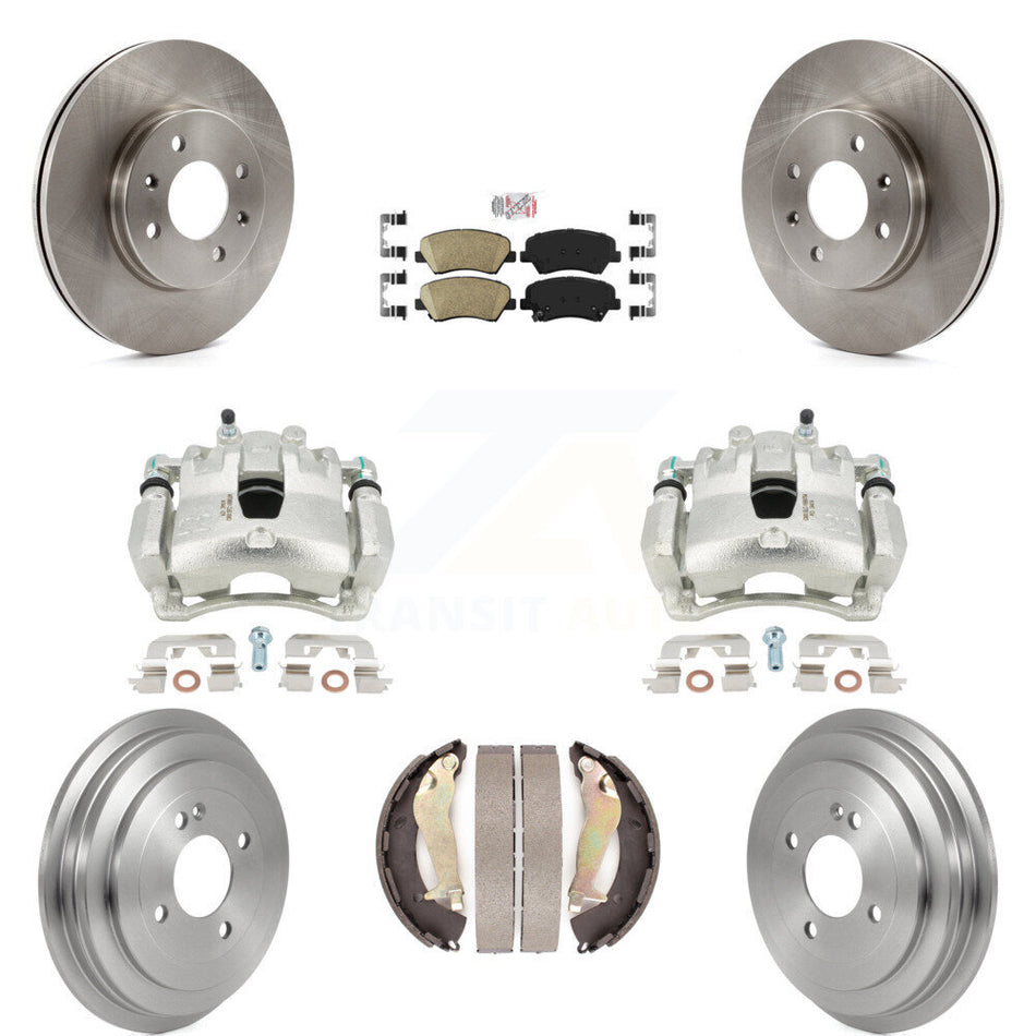 Front Rear Disc Brake Caliper Rotors Drums Ceramic Pads Kit (8Pc) For 2012-2017 Hyundai Accent KC8-101584N