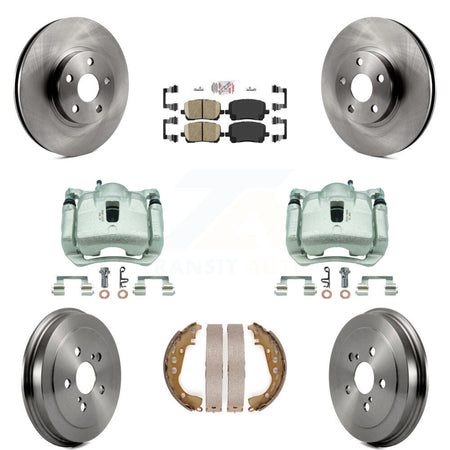 Front Rear Disc Brake Caliper Rotors Drums Ceramic Pads Kit (8Pc) For Toyota Corolla KC8-101589N