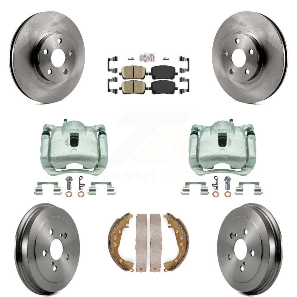 Front Rear Disc Brake Caliper Rotors Drums Ceramic Pads Kit (8Pc) For Toyota Corolla KC8-101589N