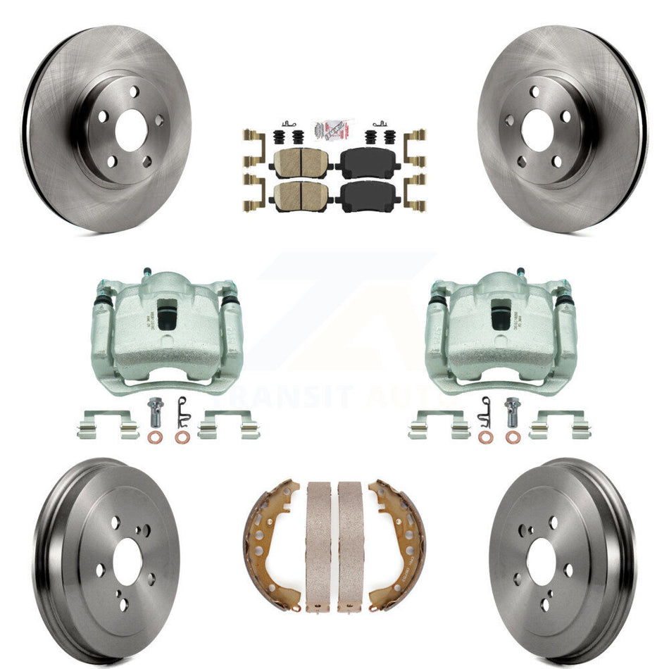 Front Rear Disc Brake Caliper Rotors Drums Ceramic Pads Kit (8Pc) For Toyota Corolla KC8-101590N