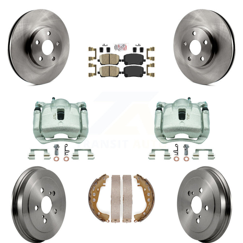 Front Rear Disc Brake Caliper Rotors Drums Ceramic Pads Kit (8Pc) For Toyota Corolla KC8-101590N
