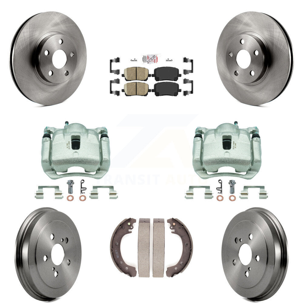 Front Rear Disc Brake Caliper Rotors Drums Ceramic Pads Kit (8Pc) For Toyota Corolla KC8-101591N