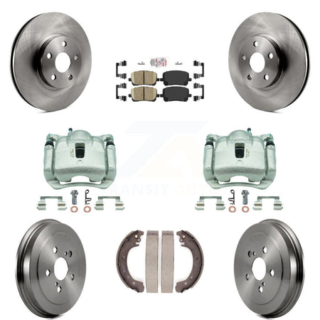 Front Rear Disc Brake Caliper Rotors Drums Ceramic Pads Kit (8Pc) For Toyota Corolla KC8-101591N