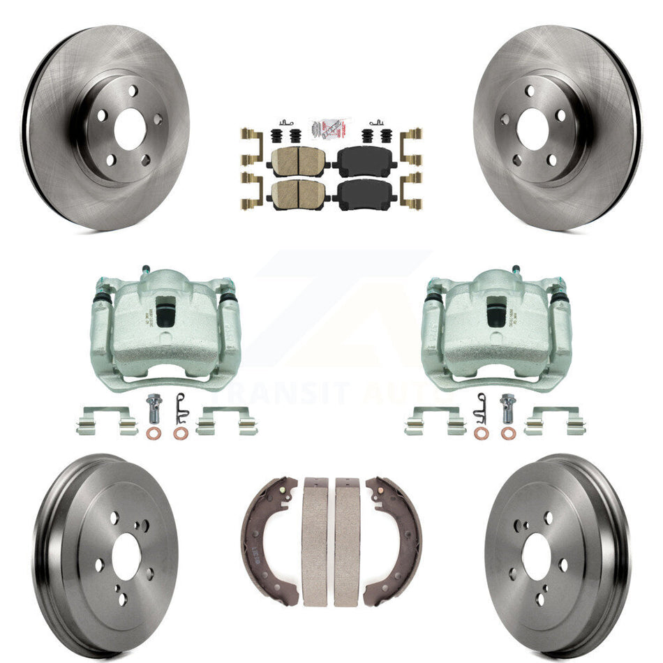 Front Rear Disc Brake Caliper Rotors Drums Ceramic Pads Kit (8Pc) For Toyota Corolla KC8-101592N
