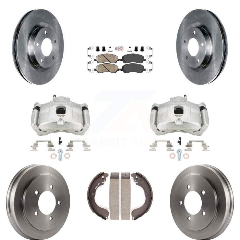 Front Rear Brake Caliper Rotor Drum Ceramic Pad Kit (8Pc) For Jeep Patriot Compass Dodge KC8-101593N