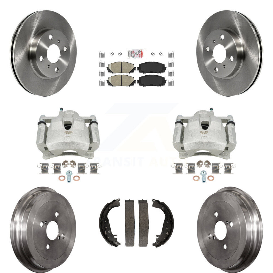 Front Rear Disc Brake Caliper Rotors Drums Ceramic Pads Kit (8Pc) For Toyota Yaris KC8-101599N
