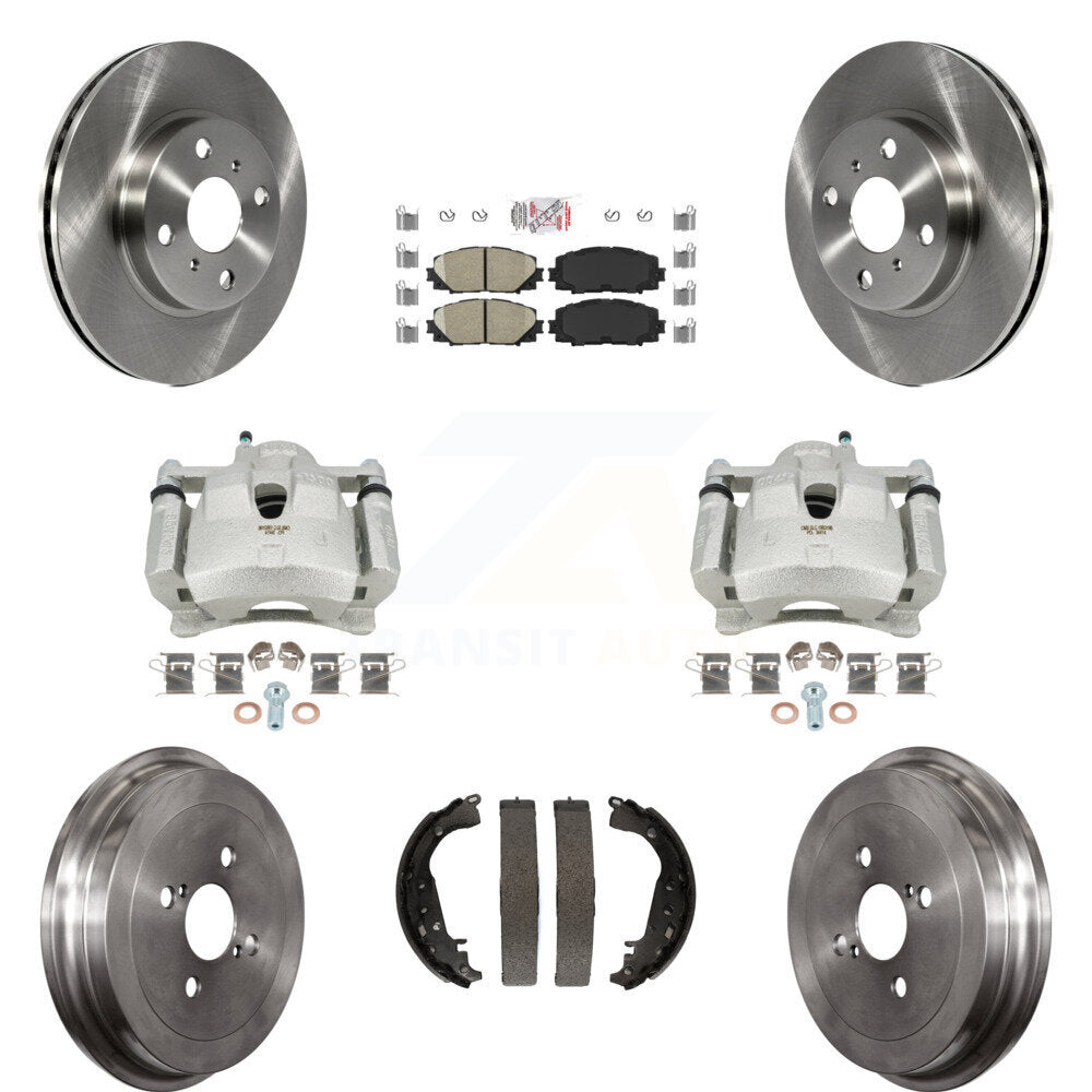 Front Rear Disc Brake Caliper Rotors Drums Ceramic Pads Kit (8Pc) For Toyota Yaris KC8-101600N