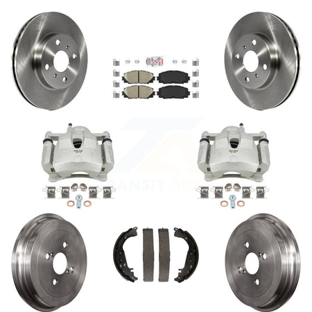 Front Rear Disc Brake Caliper Rotors Drums Ceramic Pads Kit (8Pc) For Toyota Yaris KC8-101600N