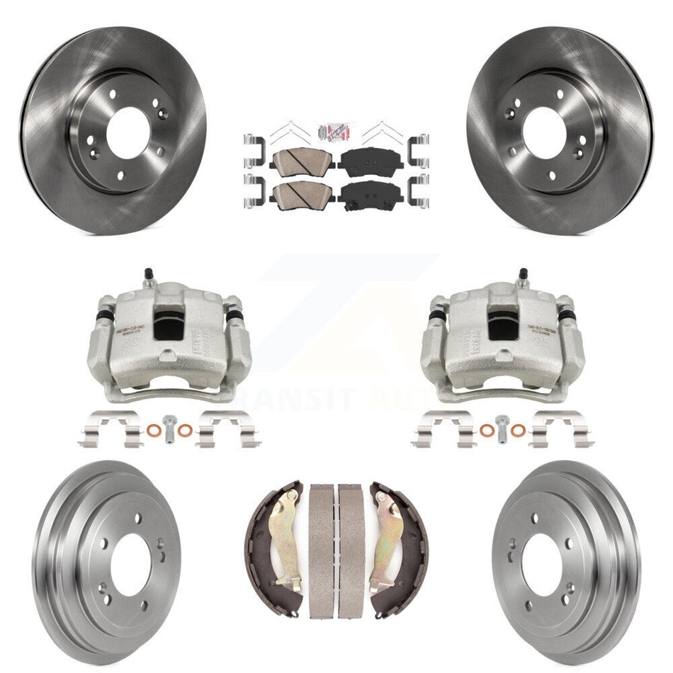 Front Rear Disc Brake Caliper Rotors Drums Ceramic Pads Kit (8Pc) For Hyundai Elantra KC8-101601N