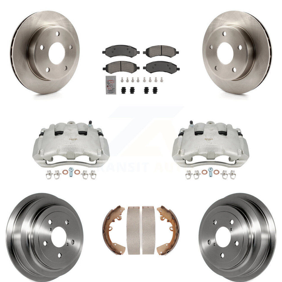 Front Rear Brake Caliper Rotors Drum Semi-Metallic Pad Kit (8Pc) For Dodge Dakota Raider KC8-101603N