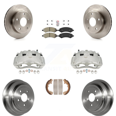 Front Rear Disc Brake Caliper Rotors Drums Semi-Metallic Pads Kit (8Pc) For Dodge Dakota Mitsubishi Raider KC8-101604N by Transit Auto