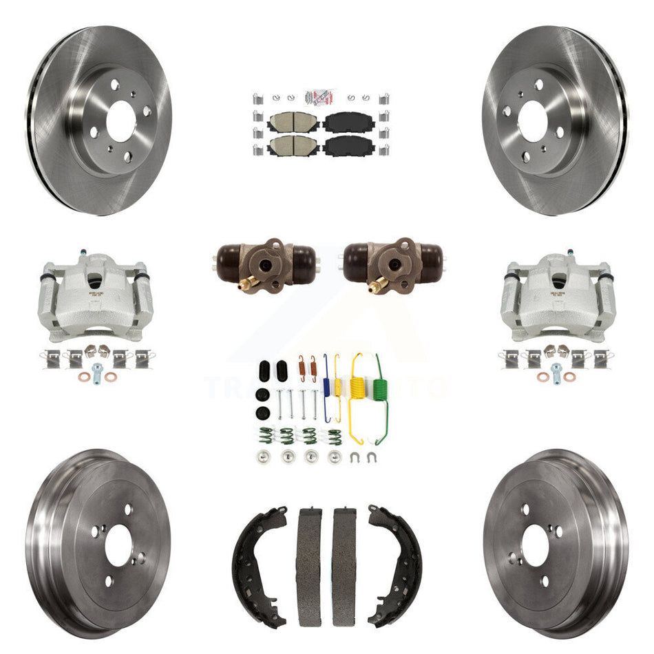 Front Rear Brake Caliper Rotors Drum Ceramic Pad Shoe Cylinder & Hardware Kit (11Pc) For KC8-101606N