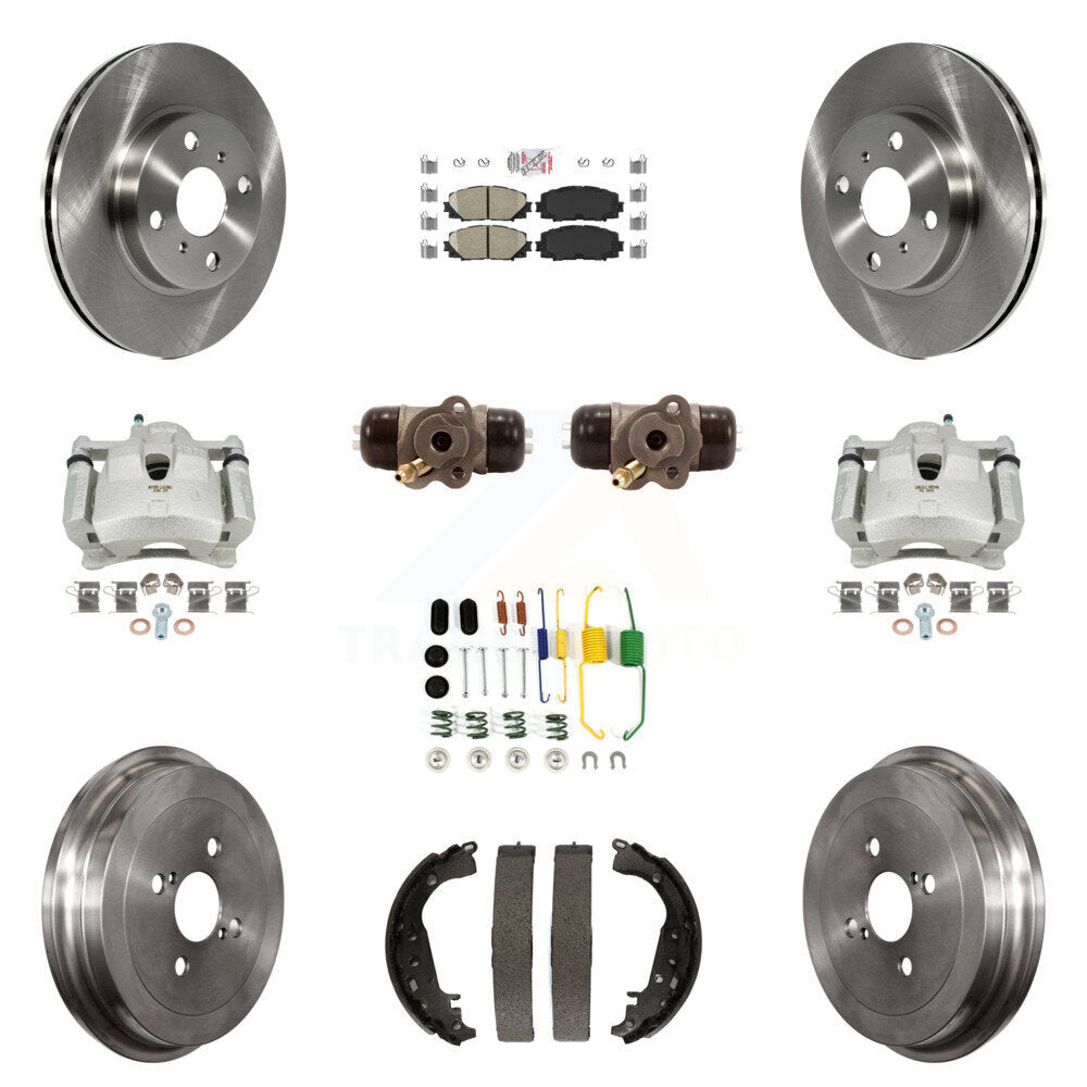 Front Rear Brake Caliper Rotors Drum Ceramic Pad Shoe Cylinder & Hardware Kit (11Pc) For KC8-101607N