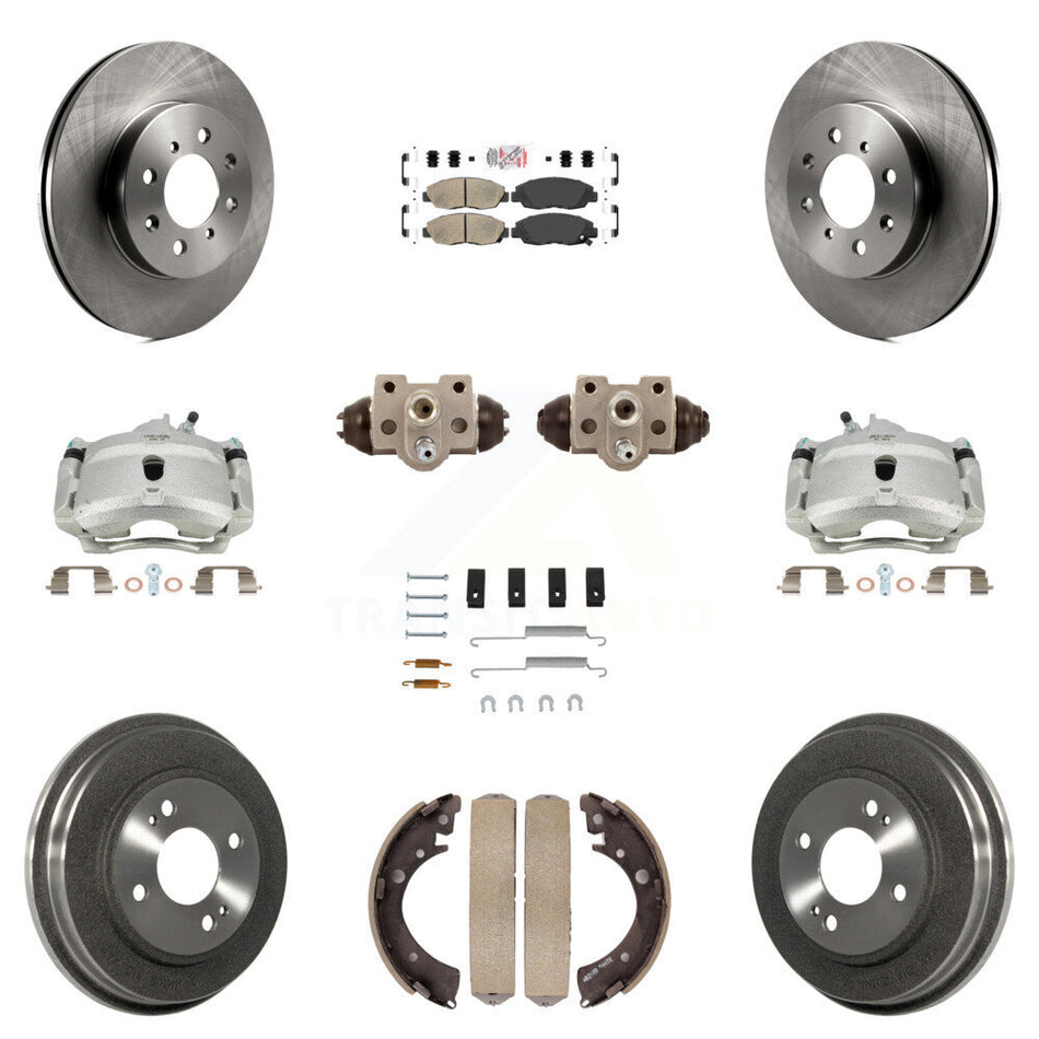 Front Rear Disc Brake Caliper Rotors Drums Ceramic Pads Shoes Wheel Cylinders And Hardware Kit (11Pc) For Honda Civic KC8-101609N