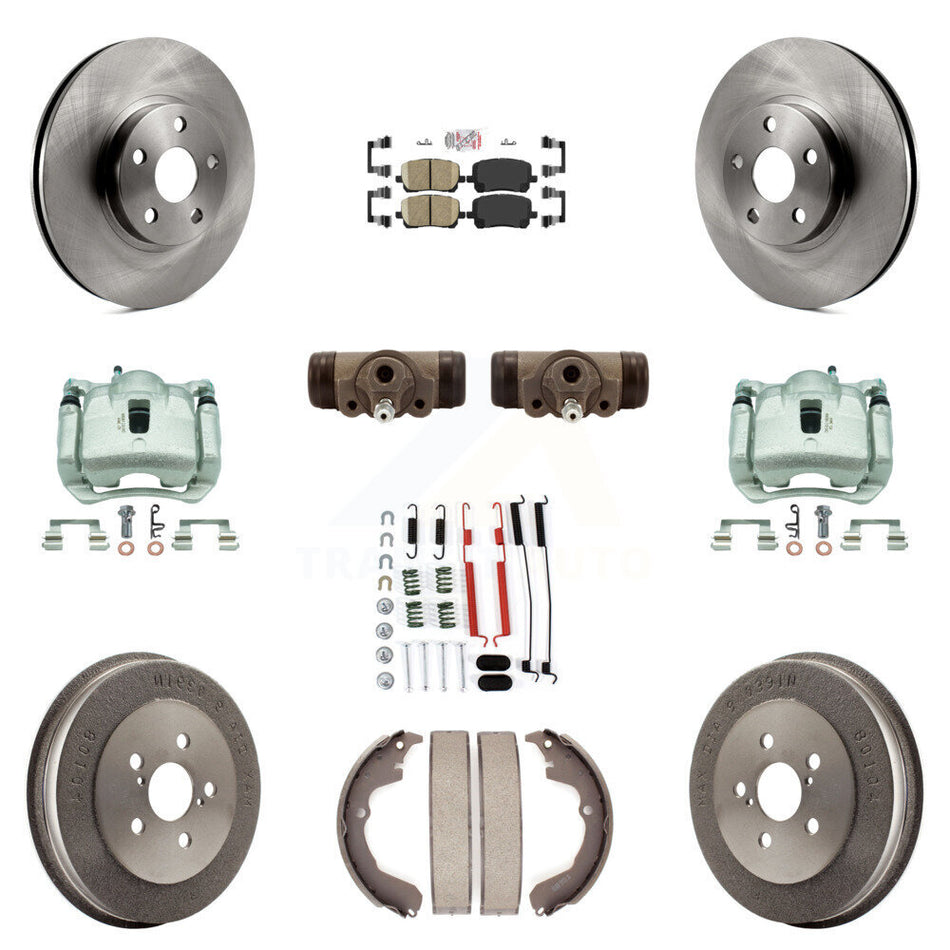Front Rear Brake Caliper Rotors Drum Ceramic Pad Shoe Cylinder & Hardware Kit (11Pc) For KC8-101611N