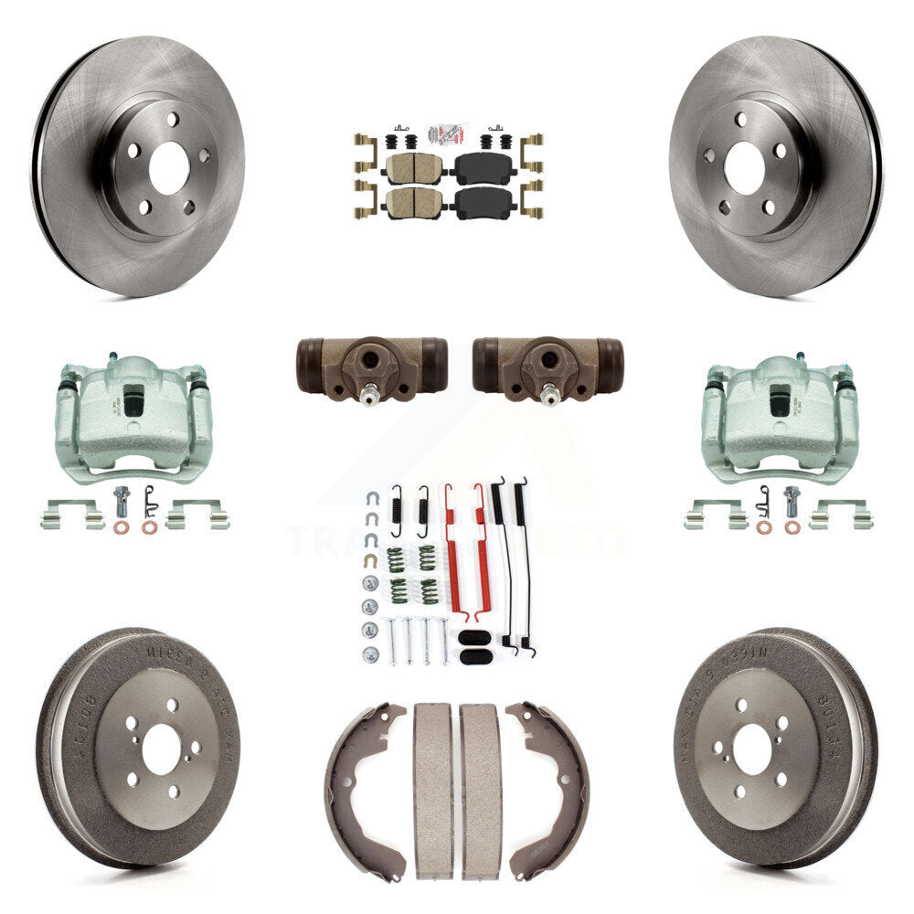 Front Rear Brake Caliper Rotors Drum Ceramic Pad Shoe Cylinder & Hardware Kit (11Pc) For KC8-101612N