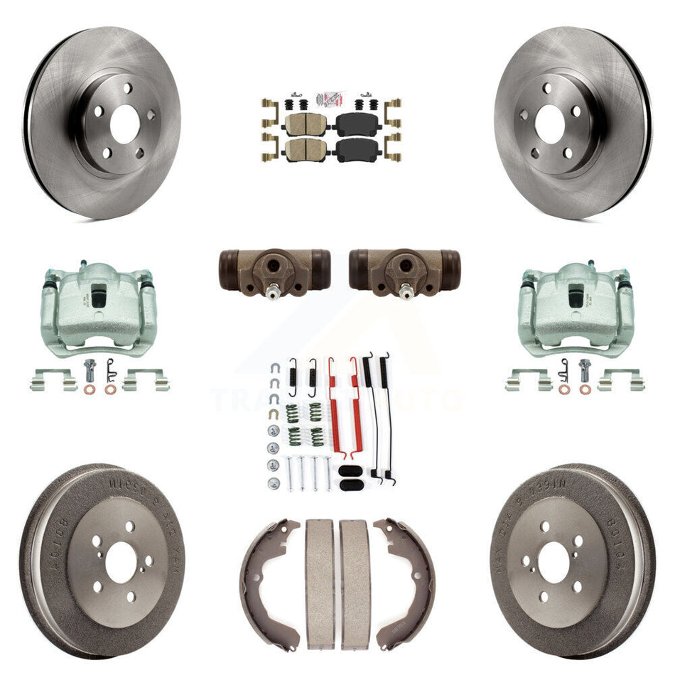 Front Rear Brake Caliper Rotors Drum Ceramic Pad Shoe Cylinder & Hardware Kit (11Pc) For KC8-101612N