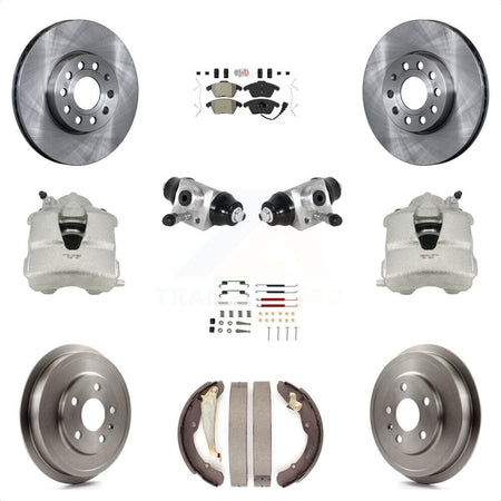 Front Rear Disc Brake Caliper Rotors Drums Semi-Metallic Pads Shoes Wheel Cylinders And Hardware Kit (11Pc) For Volkswagen Jetta With 288mm Diameter Rotor KC8-101616N by Transit Auto