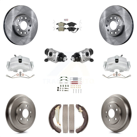 Front Rear Brake Caliper Rotor Drum Semi-Metallic Pad Shoe Cylinder & Hardware Kit (11Pc) For 11-12 Volkswagen Jetta 2.5L with rear brakes With 288mm Diameter KC8-101617N by Transit Auto