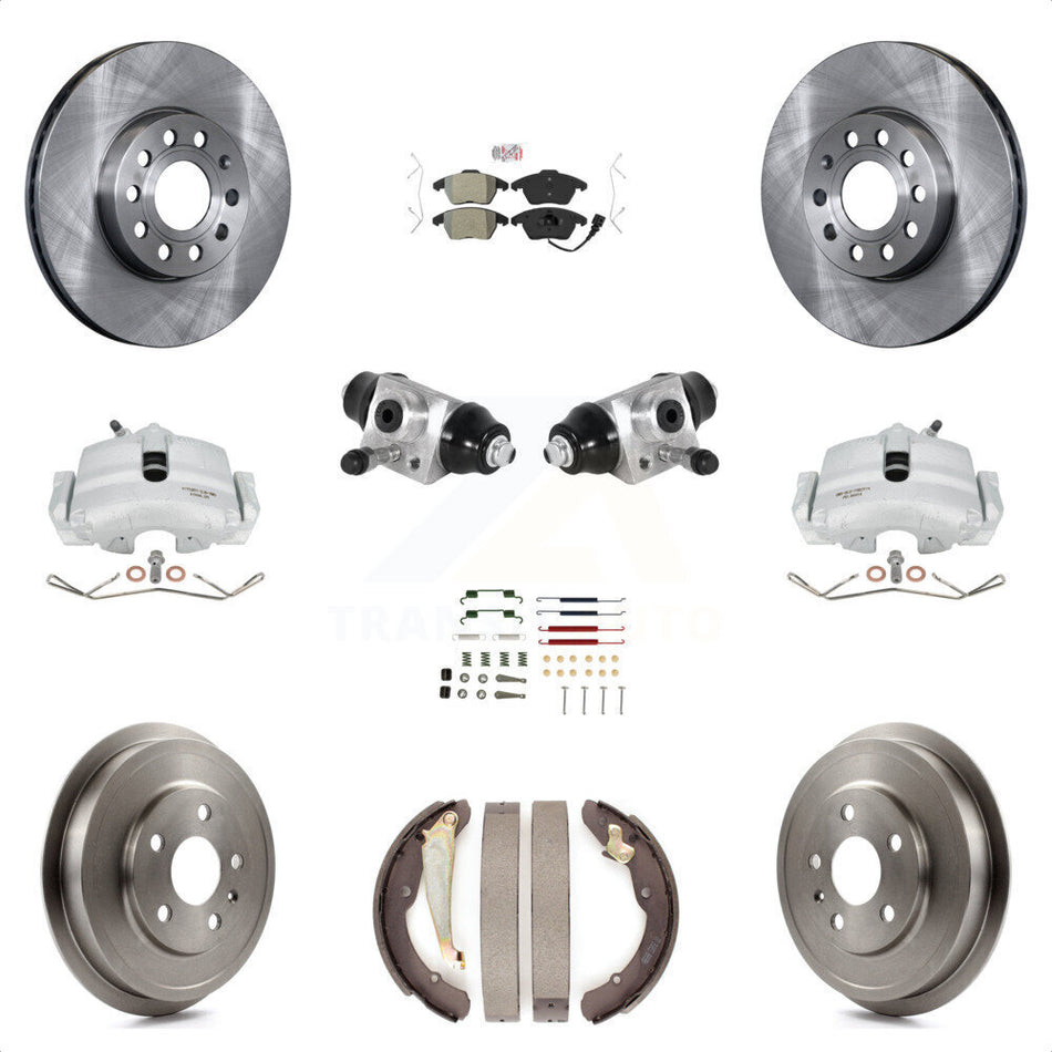 Front Rear Brake Caliper Rotor Drum Semi-Metallic Pad Shoe Cylinder & Hardware Kit (11Pc) For 11-12 Volkswagen Jetta 2.5L with rear brakes With 288mm Diameter KC8-101617N by Transit Auto