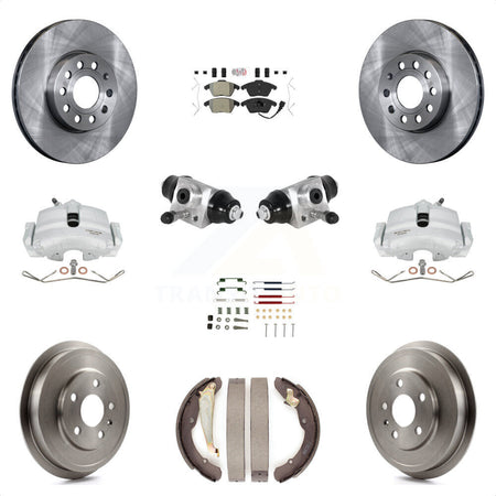 Front Rear Brake Caliper Rotor Drum Semi-Metallic Pad Shoe Cylinder & Hardware Kit (11Pc) For 11-12 Volkswagen Jetta 2.5L with rear brakes With 288mm Diameter KC8-101618N by Transit Auto