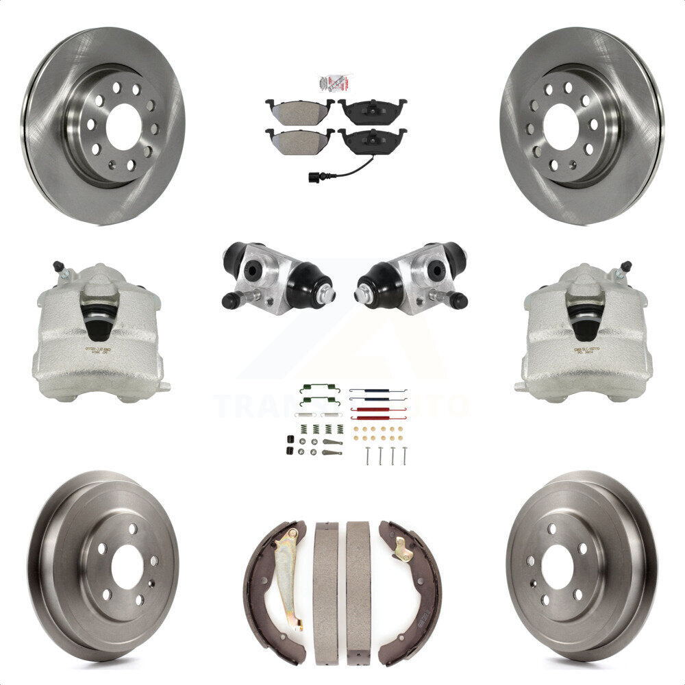 Front Rear Disc Brake Caliper Rotors Drums Semi-Metallic Pads Shoes Wheel Cylinders And Hardware Kit (11Pc) For Volkswagen Jetta With 280mm Diameter Rotor KC8-101619N by Transit Auto