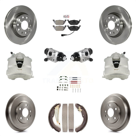 Front Rear Disc Brake Caliper Rotors Drums Semi-Metallic Pads Shoes Wheel Cylinders And Hardware Kit (11Pc) For Volkswagen Jetta With 280mm Diameter Rotor KC8-101619N by Transit Auto