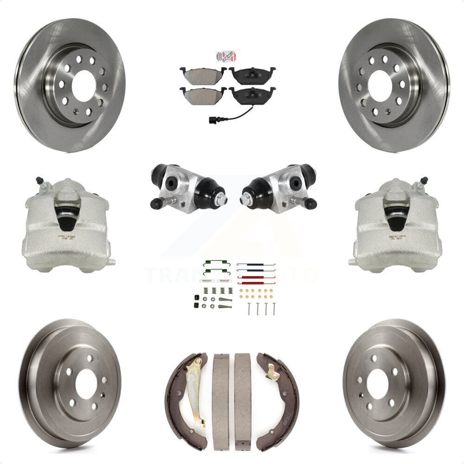 Front Rear Disc Brake Caliper Rotors Drums Semi-Metallic Pads Shoes Wheel Cylinders And Hardware Kit (11Pc) For Volkswagen Jetta With 280mm Diameter Rotor KC8-101619N by Transit Auto