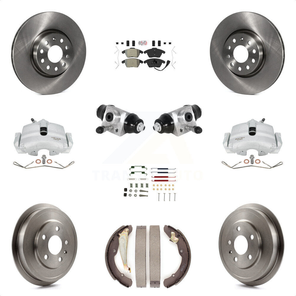 Front Rear Brake Caliper Rotor Drum Semi-Metallic Pad Shoe Cylinder & Hardware Kit (11Pc) For 11-12 Volkswagen Jetta 2.5L with rear brakes With 312mm Diameter KC8-101624N by Transit Auto