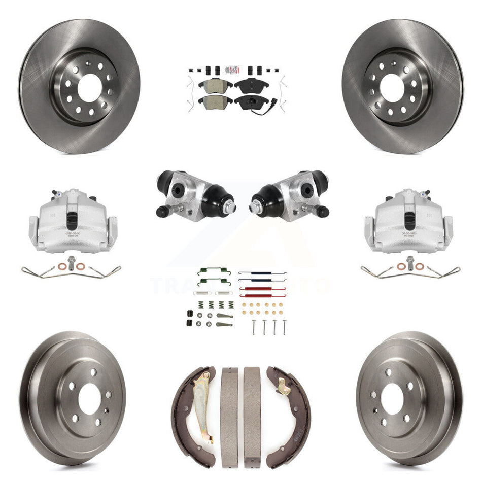 Front Rear Brake Caliper Rotor Drum Semi-Metallic Pad Shoe Cylinder & Hardware Kit (11Pc) For 11-12 Volkswagen Jetta 2.5L with rear brakes With 312mm Diameter KC8-101624N