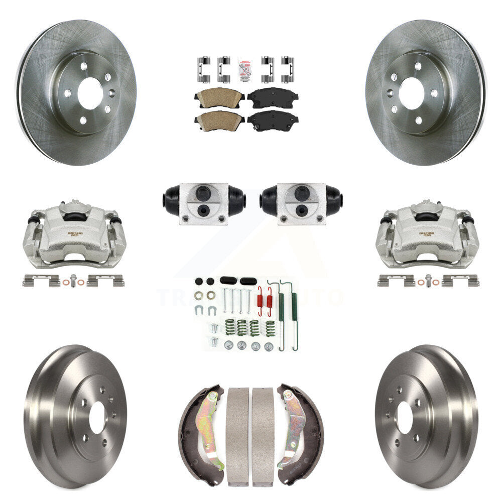 Front Rear Brake Caliper Rotors Drum Ceramic Pad Shoe Cylinder & Hardware Kit (11Pc) For KC8-101628N