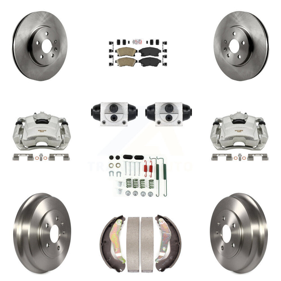 Front Rear Brake Caliper Rotors Drum Ceramic Pad Shoe Cylinder & Hardware Kit (11Pc) For KC8-101629N