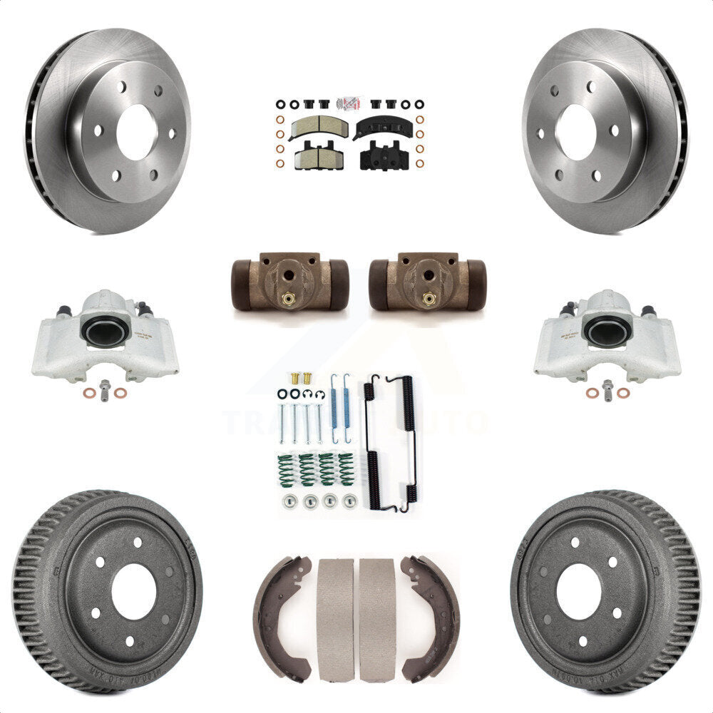 Front Rear Disc Brake Caliper Rotors Drums Semi-Metallic Pads Shoes Wheel Cylinders And Hardware Kit (11Pc) For 1992-1998 Chevrolet K1500 With 10" Diameter Drum KC8-101631N by Transit Auto