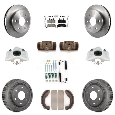 Front Rear Disc Brake Caliper Rotors Drums Semi-Metallic Pads Shoes Wheel Cylinders And Hardware Kit (11Pc) For 1992-1998 Chevrolet K1500 With 10" Diameter Drum KC8-101632N by Transit Auto