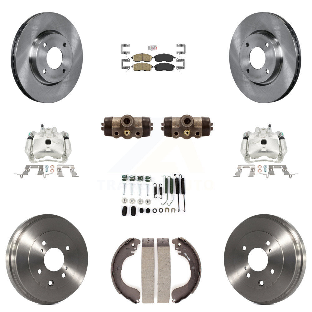 Front Rear Brake Caliper Rotors Drum Ceramic Pad Shoe Cylinder & Hardware Kit (11Pc) For KC8-101633N