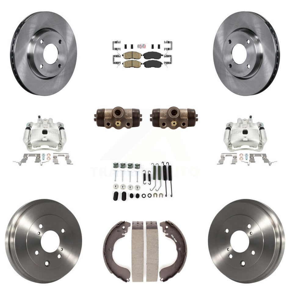 Front Rear Brake Caliper Rotors Drum Ceramic Pad Shoe Cylinder & Hardware Kit (11Pc) For KC8-101634N