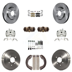 Front Rear Disc Brake Caliper Rotors Drums Ceramic Pads Shoes Wheel Cylinders And Hardware Kit (11Pc) For Nissan Sentra KC8-101636N