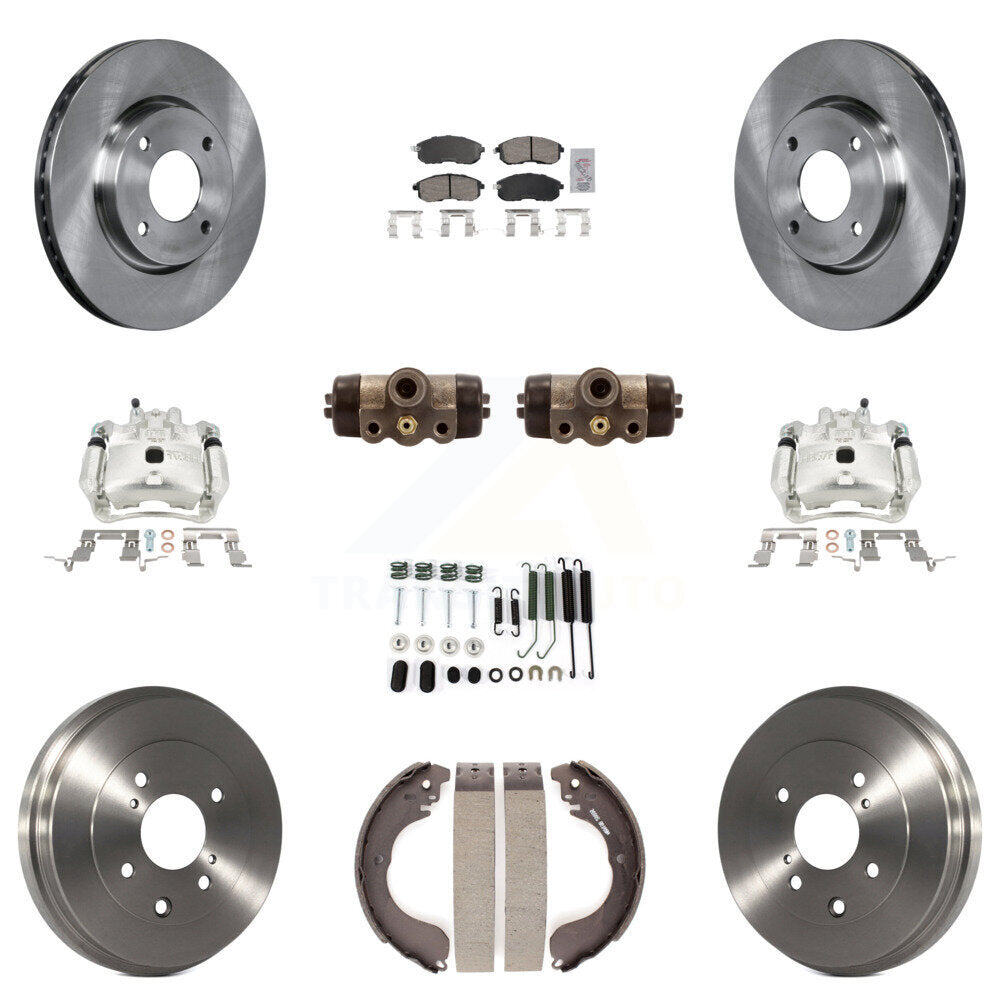 Front Rear Brake Caliper Rotors Drum Ceramic Pad Shoe Cylinder & Hardware Kit (11Pc) For KC8-101638N