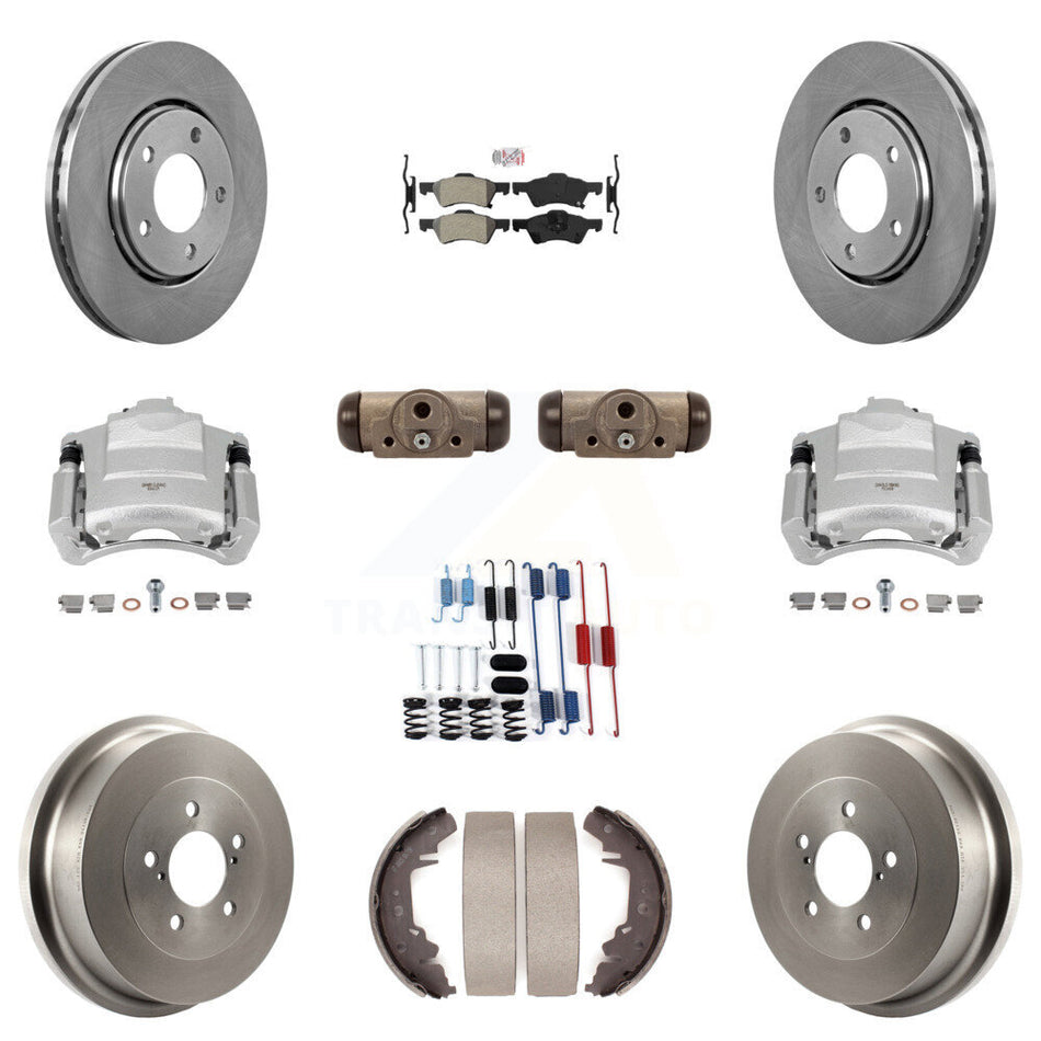 Front Rear Disc Brake Caliper Rotors Drum Semi-Metallic Pad Shoe Cylinder Kit (11Pc) For KC8-101642N