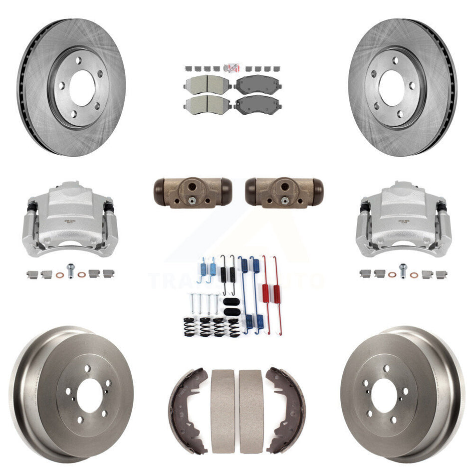 Front Rear Disc Brake Caliper Rotors Drum Semi-Metallic Pad Shoe Cylinder Kit (11Pc) For KC8-101643N