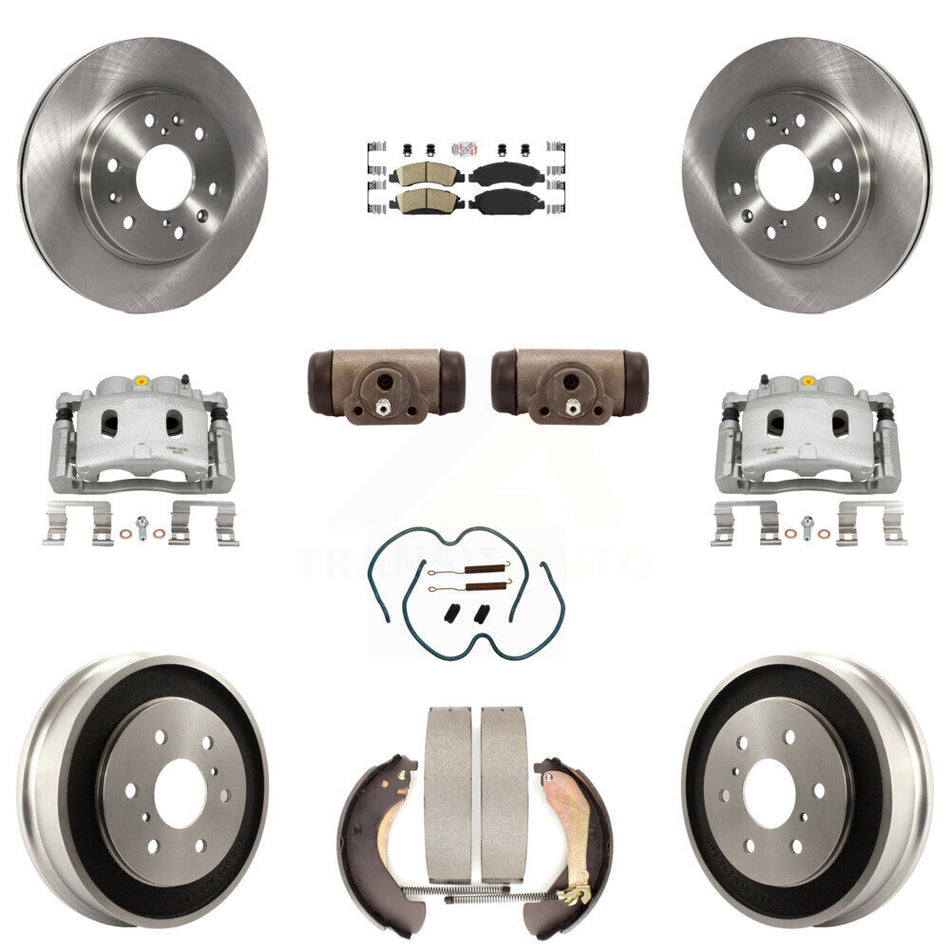 Front Rear Brake Caliper Rotors Drum Ceramic Pad Shoe Cylinder & Hardware Kit (11Pc) For KC8-101645N