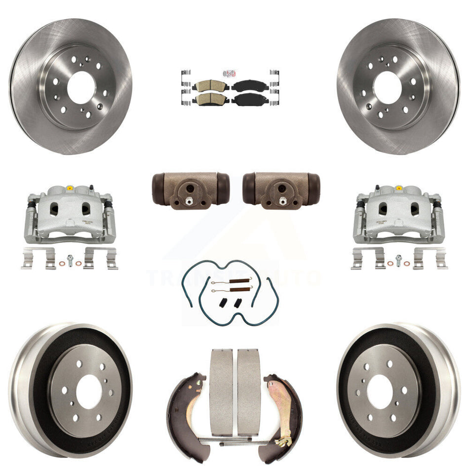 Front Rear Brake Caliper Rotors Drum Ceramic Pad Shoe Cylinder & Hardware Kit (11Pc) For KC8-101646N