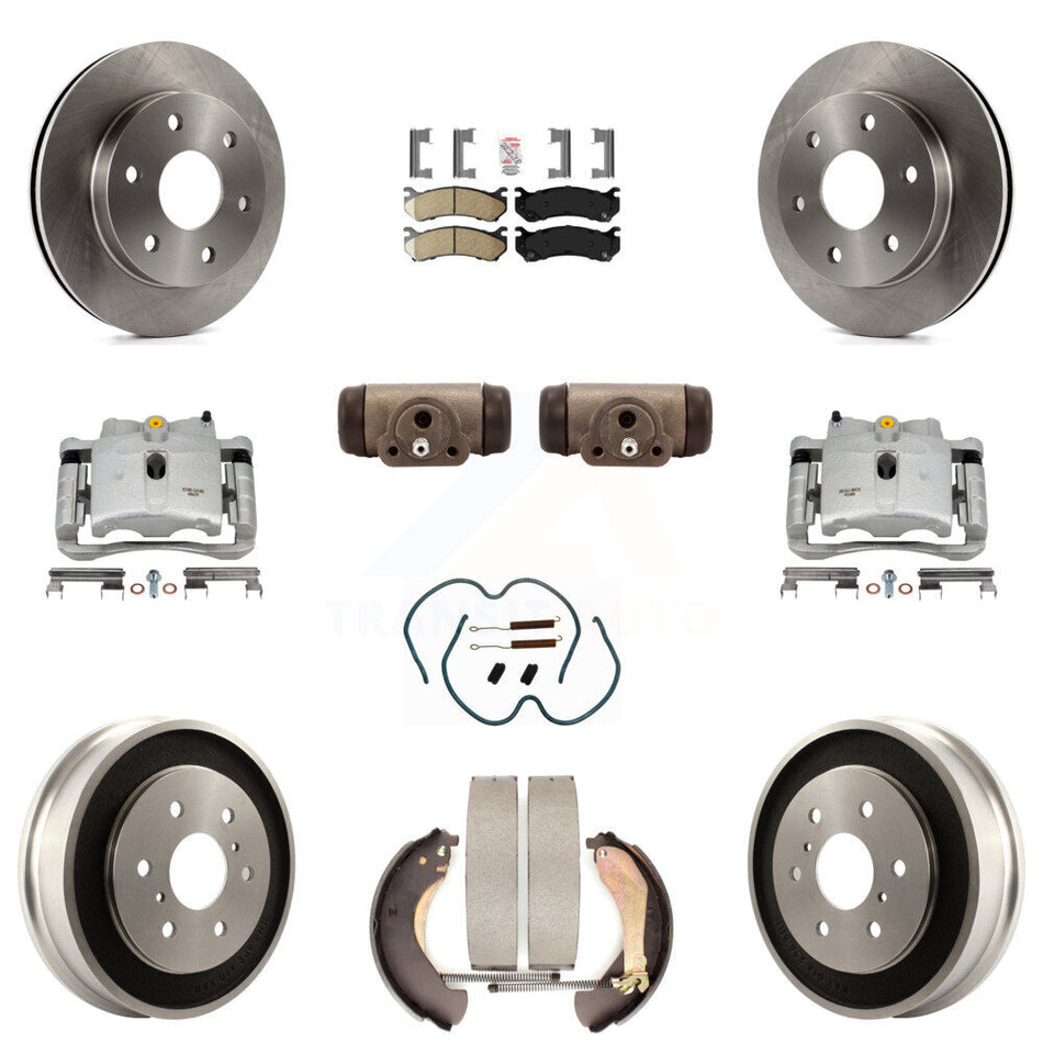 Front Rear Disc Brake Caliper Rotors Drums Ceramic Pads Shoes Wheel Cylinders And Hardware Kit (11Pc) For Chevrolet Silverado 1500 GMC Sierra Classic With 7000 Lb GVW KC8-101648N