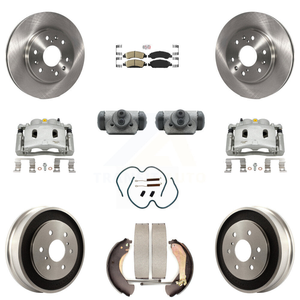 Front Rear Brake Caliper Rotors Drum Ceramic Pad Shoe Cylinder & Hardware Kit (11Pc) For KC8-101651N