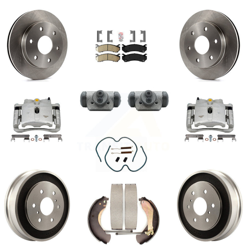 Front Rear Disc Brake Caliper Rotors Drums Ceramic Pads Shoes Wheel Cylinders And Hardware Kit (11Pc) For Chevrolet Silverado 1500 GMC Sierra Classic With 6400 Lb GVW KC8-101653N